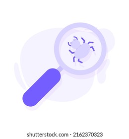 Magnifying glass scans a computer virus. Flat syle. Vector illustration.