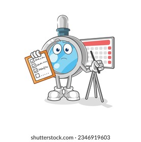 the magnifying glass schedule list vector. cartoon character