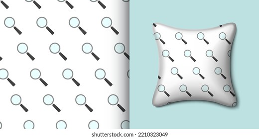 Magnifying glass seamless pattern with pillow. Vector illustration