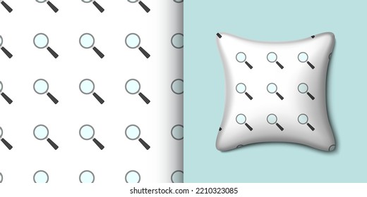 Magnifying glass seamless pattern with pillow. Vector illustration