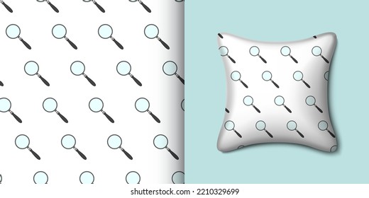 Magnifying glass seamless pattern with pillow. Vector illustration