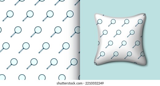 Magnifying glass seamless pattern with pillow. Vector illustration