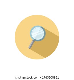 Vidrio de aumento. Búsqueda y análisis. Icono plano en círculo. Ilustración de vector de comercio