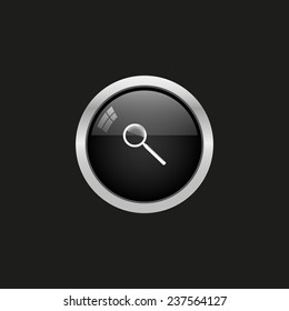 Magnifying glass. Search, black button, vector