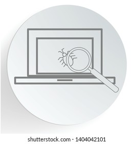 magnifying glass search bug icon.  virus scan. bug search. anti virus scanning. computer virus. bug icon. vector illustration. 