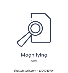 magnifying glass search button icon from user interface outline collection. Thin line magnifying glass search button icon isolated on white background.
