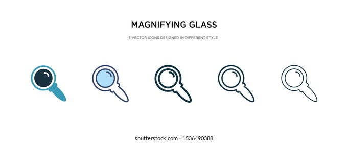 magnifying glass search button icon in different style vector illustration. two colored and black magnifying glass search button vector icons designed in filled, outline, line and stroke style can