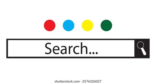 A magnifying glass search button and a microphone icon for voice search in the search bar. Vector.