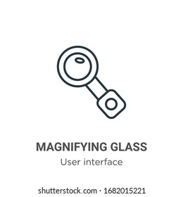 Magnifying glass search button outline vector icon. Thin line black magnifying glass search button icon, flat vector simple element illustration from editable user interface concept isolated stroke on