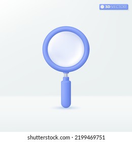 Magnifying glass. Search, discovery, finding details, research, analysis concept. 3D vector isolated illustration design. Cartoon pastel Minimal style. You can used for mobile app, ux, ui, print ad.