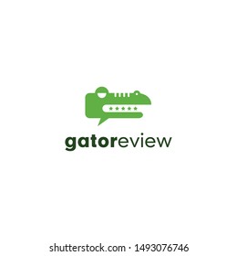 magnifying glass or search engine, revview, find and crocodile or gator idea logo design vector icon illustration