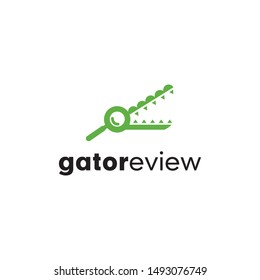 magnifying glass or search engine, revview, find and crocodile or gator idea logo design vector icon illustration