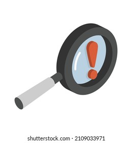 Magnifying glass search with exclamation mark sign