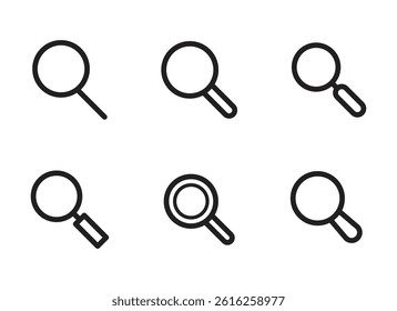 Magnifying glass search find icon set collection. Zoom line icon symbol. Vector Illustration.