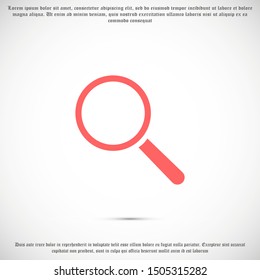Magnifying glass or search icon, flat vector graphic on isolated background.Magnifying glass icon, vector magnifier for loupe sign. Vector magnifying glass icon with reflection