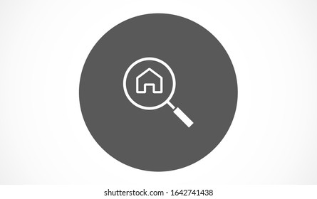 Magnifying glass or search icon house, flat vector graphic on isolated background. house Magnifying glass icon, vector magnifier for loupe sign. house Vector magnifying