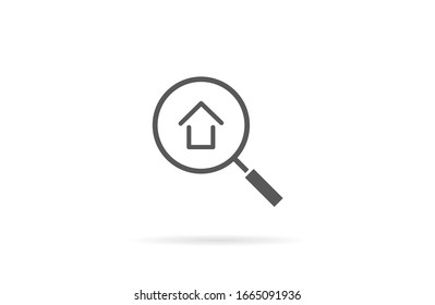Magnifying glass or search icon house, flat vector graphic on isolated background. house Magnifying glass icon, vector magnifier for loupe sign. house Vector magnifying