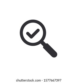 Magnifying glass. Search icon. Сheck mark icon. Vector check mark. Loupe with check mark. Finding solution. Right decision. Check mark icon. Magnifying. Safe search. Magnifying. Spy sign. Spying