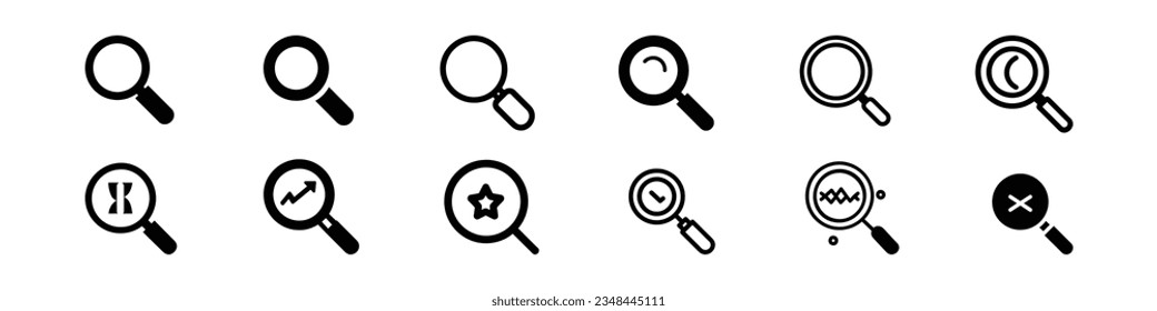 Magnifying glass or search icon set, search icon vector, Search Icon Symbol. Magnifier Element In Trendy Style. magnifying glass search icon, magnifying Icons vector