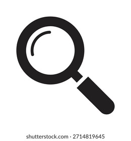 Magnifying glass search solid black vector icon isolated white background zoom find research lens investigation optical symbol design graphic illustration