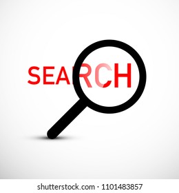 Magnifying Glass with Search Text. Vector Find Concept.