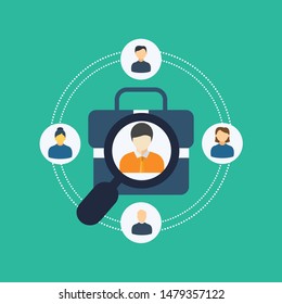 Magnifying glass searching business people, Human resources, vector illustration.