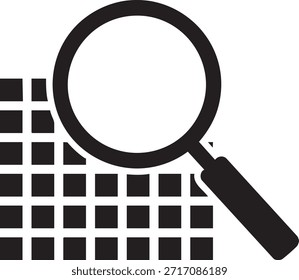 Magnifying Glass Searching Data Points for Machine Learning Silhouettes isolated on white background