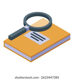 Magnifying glass is searching for information in a textbook for research and study