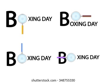 Magnifying Glass Searching Product on Boxing Day Best Buy Deal, Sign for Christmas Shopping Season.