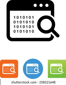 Magnifying Glass Searching Through Computer Code Icon