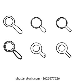 Magnifying glass set of icons. Black and White simple flat design. Vector logo of different lens.