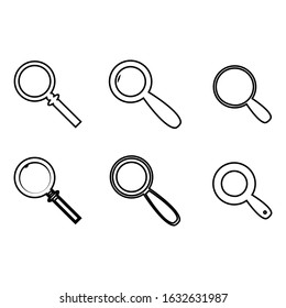 Magnifying glass set of icons. Black and White simple flat design. Vector logo of different lens.