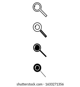Magnifying glass set of icons. Black and White simple flat design. Vector logo of different lens.