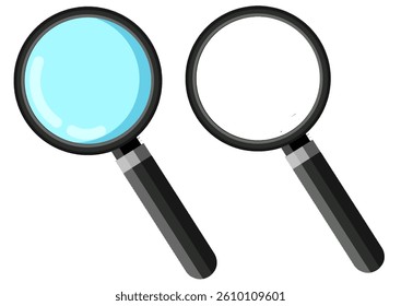 Magnifying glass set icons isolated on white background. Collection of magnifier glass in simple cartoon style. Suitable elements for discovery, research, observation, and analysis concept. 