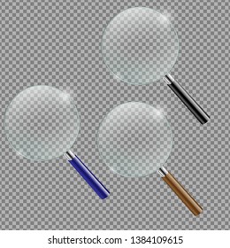Cristal De Magnificación Set Fondo Transparente Con Malla De Gradiente, Ilustración Vectorial