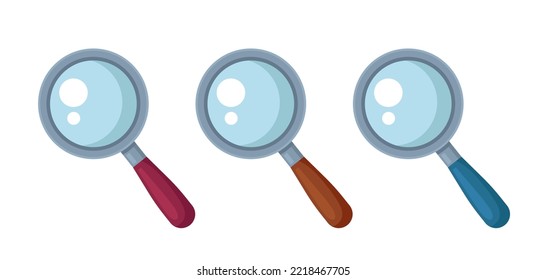 Magnifying glass set. Vector clipart isolated on white background.