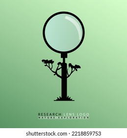 Vidrio de aumento en forma de árbol. Logo o símbolo, gráfico plano, para el proyecto de investigación de la naturaleza.