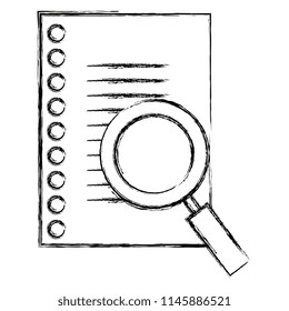 magnifying glass and sheet notebook