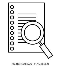 magnifying glass and sheet notebook