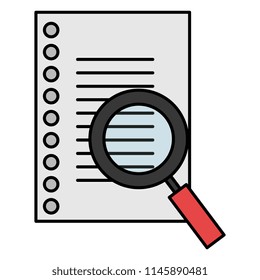 magnifying glass and sheet notebook