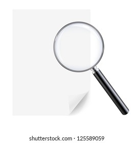 Magnifying Glass And Sheet Of Paper, Isolated On White Background, With Gradient Mesh, Vector Illustration