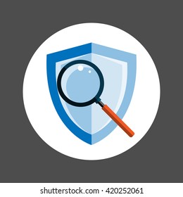 magnifying glass with shield icon , flat design vector illustration