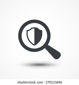 Magnifying Glass With Shield Icon On White Background. Fraud Protect Policy Icon, Online Privacy Shield, Background, Data, Abstract, Access