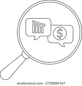 Lupa que muestra una burbuja de discurso del Iniciar sesión del dólar del gráfico que cae
