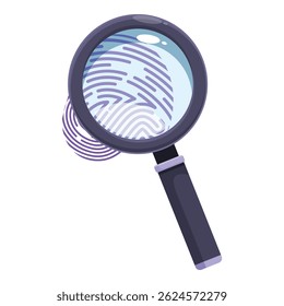 Lente de aumento mostrando impressões digitais para verificação de identidade, conceito de segurança cibernética ou investigação criminal