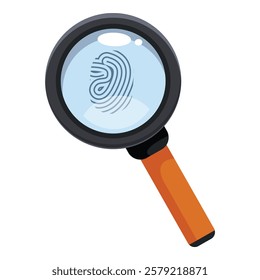 Magnifying glass showing a fingerprint under it, a concept for crime investigation and forensic science