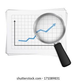 Magnifying glass showing rising chart, vector eps10 illustration