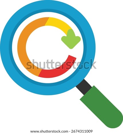 A magnifying glass is shown with a refresh or reload symbol within its lens, suggesting the act of re-examining, updating, or restarting a process. The image is isolated on a white background.