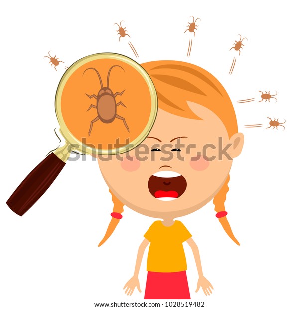 Magnifying Glass Shows Lice Head Cryng Stock Vector (Royalty Free