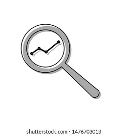 Magnifying glass sign. Black line icon with gray shifted flat filled icon on white background. Illustration.
